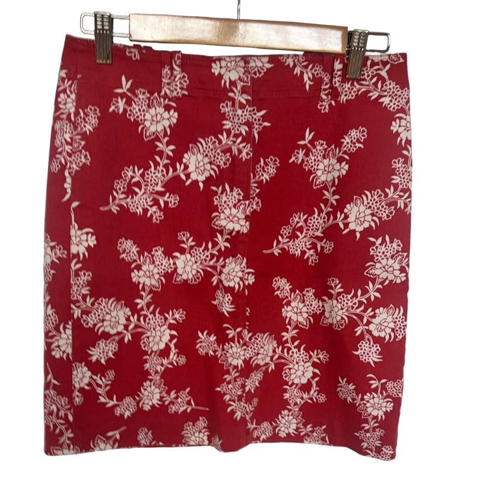 Loft floral red midi stretchy skirt